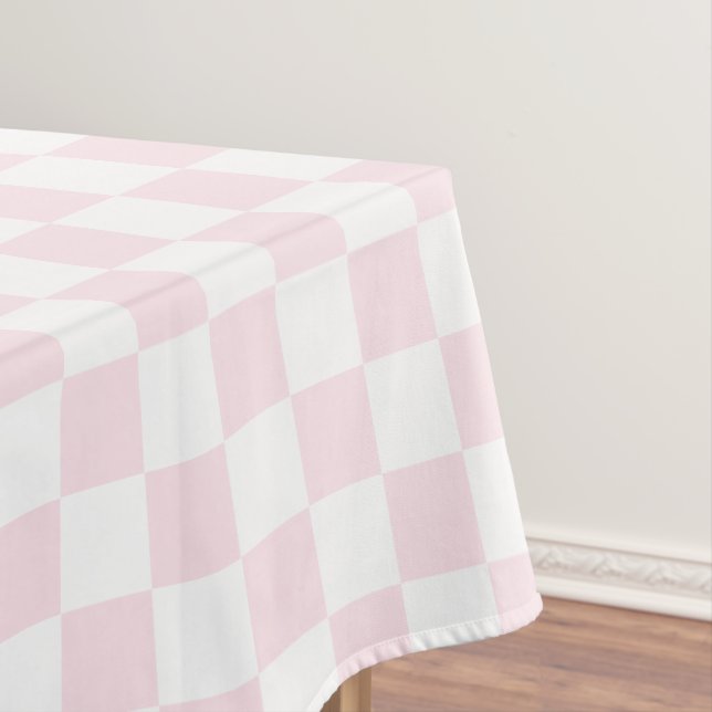 Retro Chic Girly Pink White Chequered Pattern  Tablecloth (In Situ)