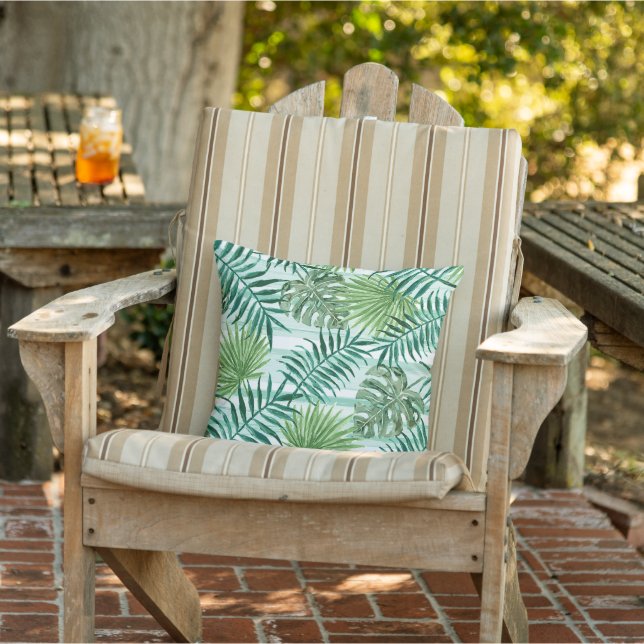 Retro Chic Green Palm Leaves Watercolor Art Cushion (Chair)