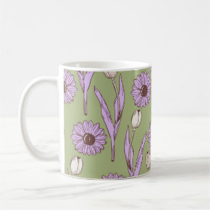 Retro Chic Green Purple Floral  Funky Y2K Flower  Coffee Mug