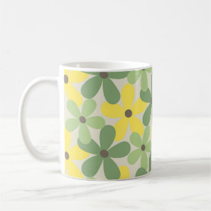 Retro Chic Green Yellow Floral Funky Y2K  Coffee Mug
