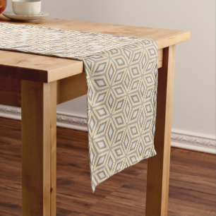 Retro Chic Grey Beige Taupe Brown Mandala Pattern Short Table Runner