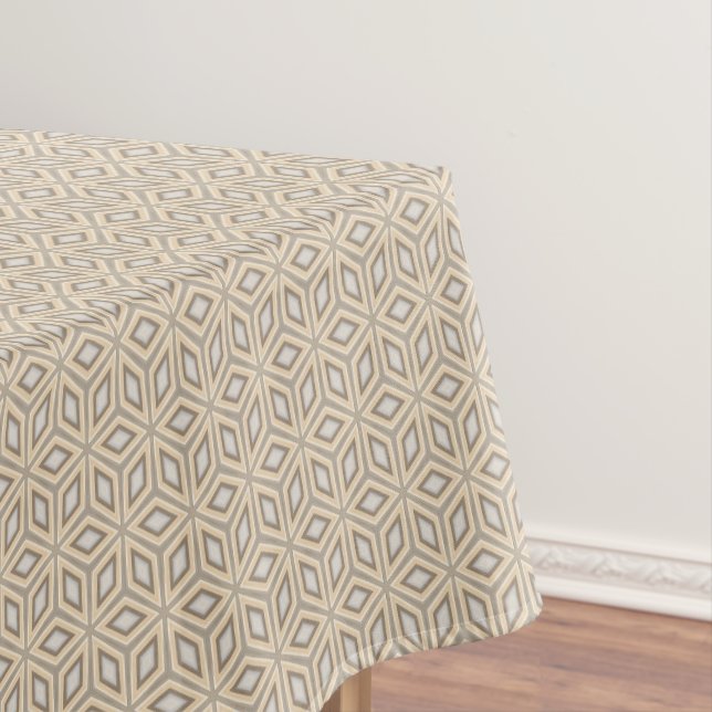 Retro Chic Grey Beige Taupe Brown Mandala Pattern Tablecloth (In Situ)