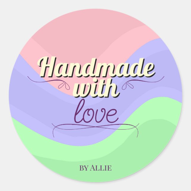 Retro Chic Handmade with Love Personalized Sticker (Front)