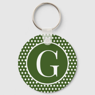 Retro Chic initial letter Dark Green Polka Dots Key Ring