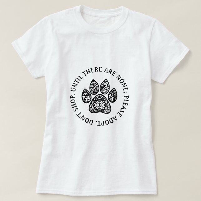 Retro Chic Mandala Paw Print Pet Adoption White T-Shirt (Design Front)