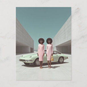 Retro Chic Minimalist Twins Postcard