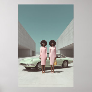 Retro Chic Minimalist Twins Poster