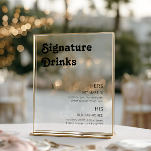 Retro Chic Modern Signature Drinks Acrylic Sign