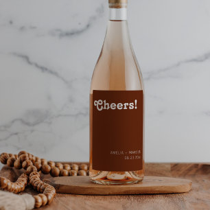 Retro Chic Modern Terracotta Cheers Wedding Wine Label