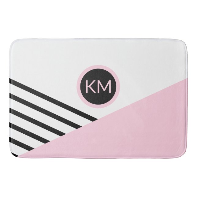 Retro Chic Monogram Colour Block and Stripes Bath Mat (Front)