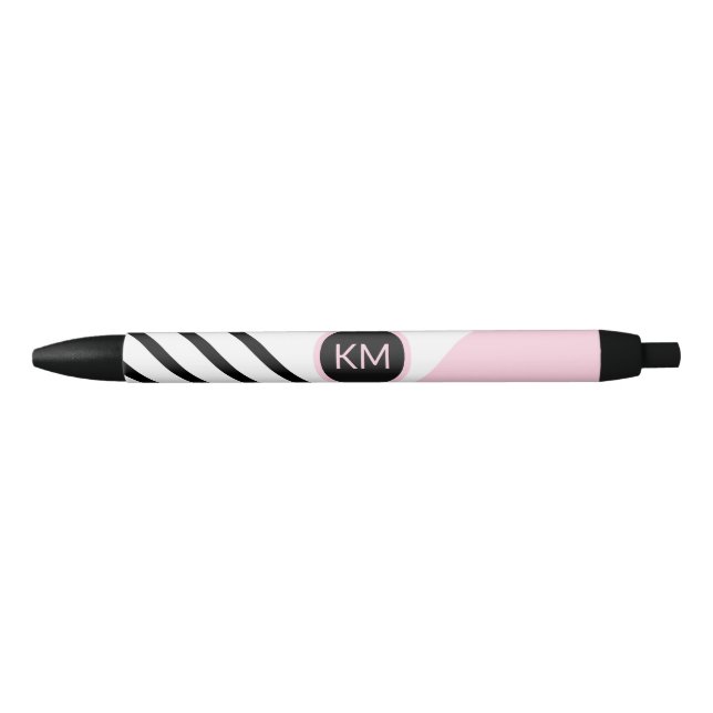 Retro Chic Monogram Stripes and Colour Block Black Ink Pen (Front)