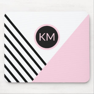 Retro Chic Monogram Stripes and Colour Block Mouse Mat