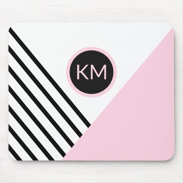 Retro Chic Monogram Stripes and Colour Block Mouse Mat (Front)