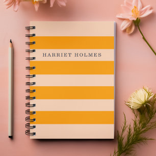 Retro Chic Orange and Peach Striped Personalised Notebook