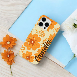Retro Chic Orange Floral Pattern Whimsical Spring iPhone 16 Pro Max Case