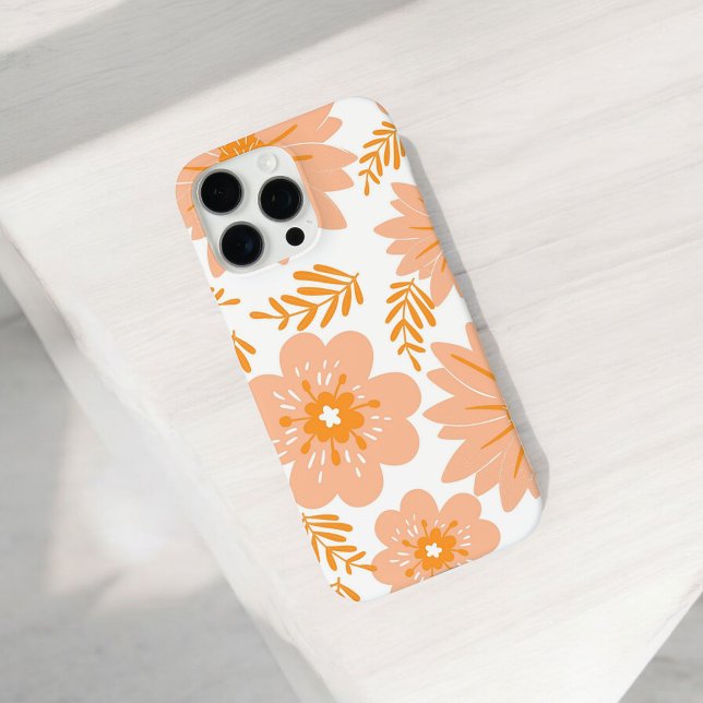 Retro Chic Peach Floral Pattern Whimsical Spring iPhone Case (Creator Uploaded)