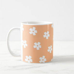Retro Chic Peach White Floral Soft Y2K Inspired Coffee Mug