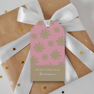 Retro Chic Pink and Gold Floral Merry Christmas Gift Tags