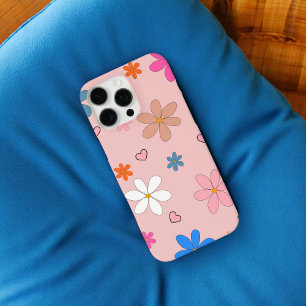 Retro Chic Pink Floral Pattern Whimsical Spring iPhone 16 Pro Max Case