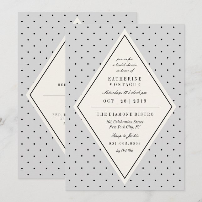 Retro Chic Polka Dots Diamond Bridal Shower Invite (Front/Back)