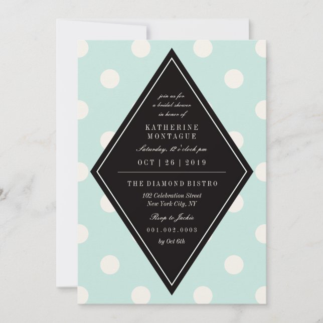 Retro Chic Polka Dots Diamond Bridal Shower Invite (Front)