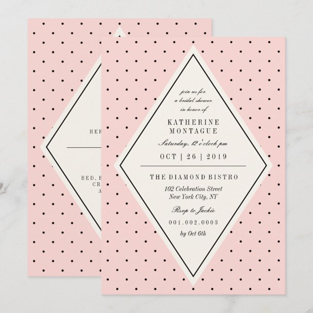 Retro Chic Polka Dots Diamond Bridal Shower Invite (Front/Back)