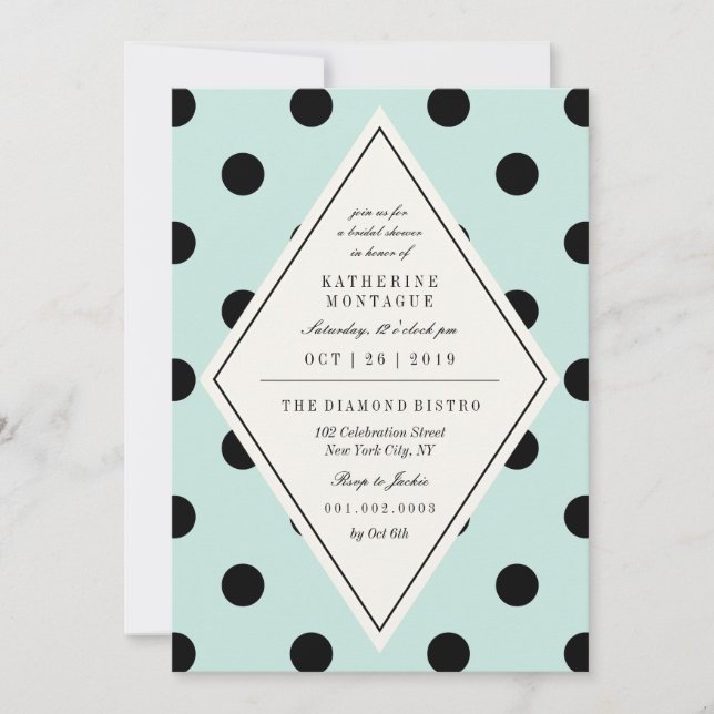 Retro Chic Polka Dots Diamond Bridal Shower Invite (Front)