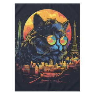 Retro Chic Pop Art Parisian Feline Tablecloth