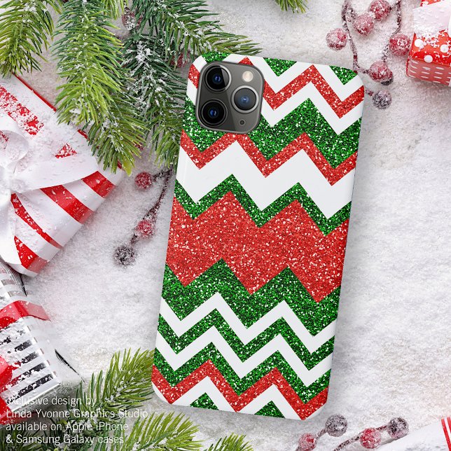 Retro Chic Red Green Zigzag Chevron Stripe Art Case-Mate iPhone Case (Creator Uploaded)