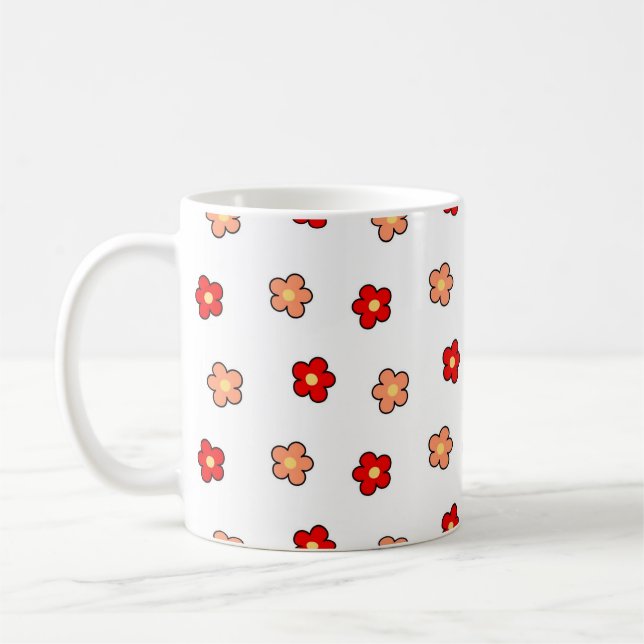 Retro Chic Red Pink Floral Whimsical Y2K  Coffee Mug (Left)