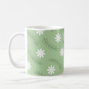 Retro Chic Sage Green Floral Elegant Y2K Inspired Coffee Mug