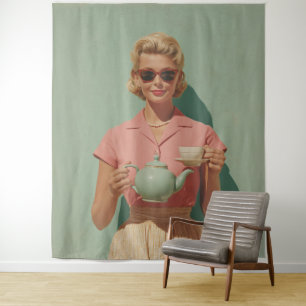 Retro Chic Tea Party Tapestry