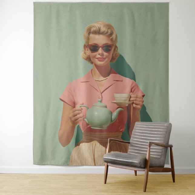 Retro Chic Tea Party Tapestry (In Situ)