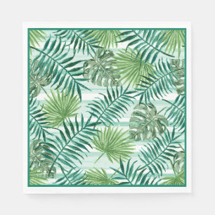 Retro Chic Tropical Green Palm Leaves Pattern Napkin