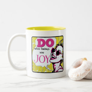 Retro Chic: Vintage Pop Art Inspirational Quote Two-Tone Coffee Mug