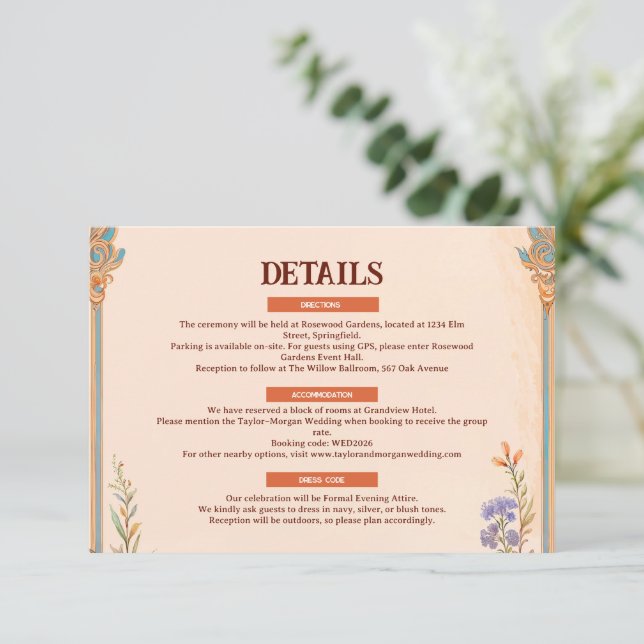 Retro Chic Wedding Details Card (Standing Front)