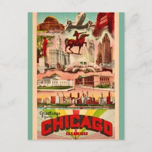Retro Chicago Attractions Postcard