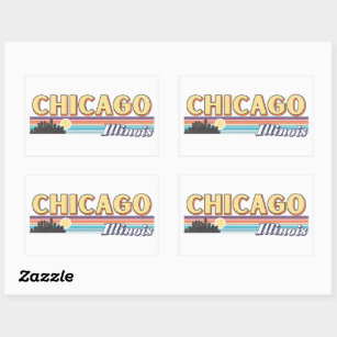 Retro Chicago City Stripes Illinois Vintage Rectangular Sticker