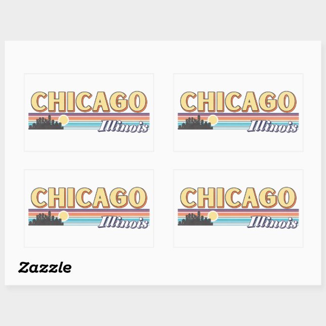 Retro Chicago City Stripes Illinois Vintage Rectangular Sticker (Sheet)
