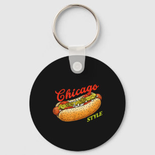 Retro Chicago Hot Dog Hotdog Tourist Summer Souven Key Ring
