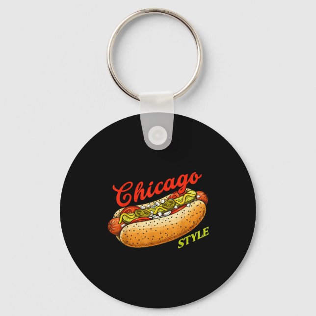 Retro Chicago Hot Dog Hotdog Tourist Summer Souven Key Ring (Front)