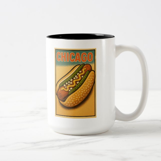 Retro Chicago Hot Dog Logo Two-Tone Coffee Mug (Right)