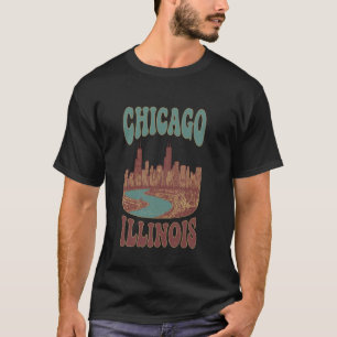 Retro Chicago Illinois Sunset Skyline Vintage T-Shirt