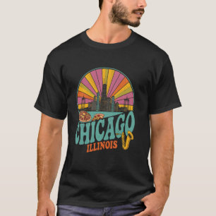 Retro Chicago Illinois Sunset Skyline Vintage T-Shirt
