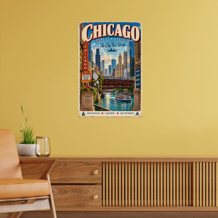 Retro Chicago Illinois Travel Poster City Skyline