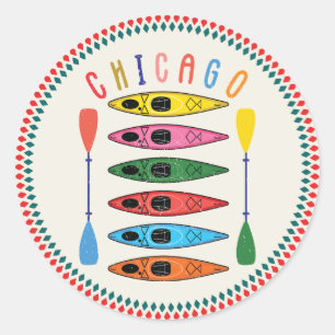 Retro Chicago Kayaking Classic Round Sticker
