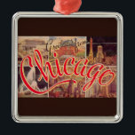 Retro Chicago  Metal Tree Decoration<br><div class="desc">A very rare retro postcard greeting from Chicago.</div>