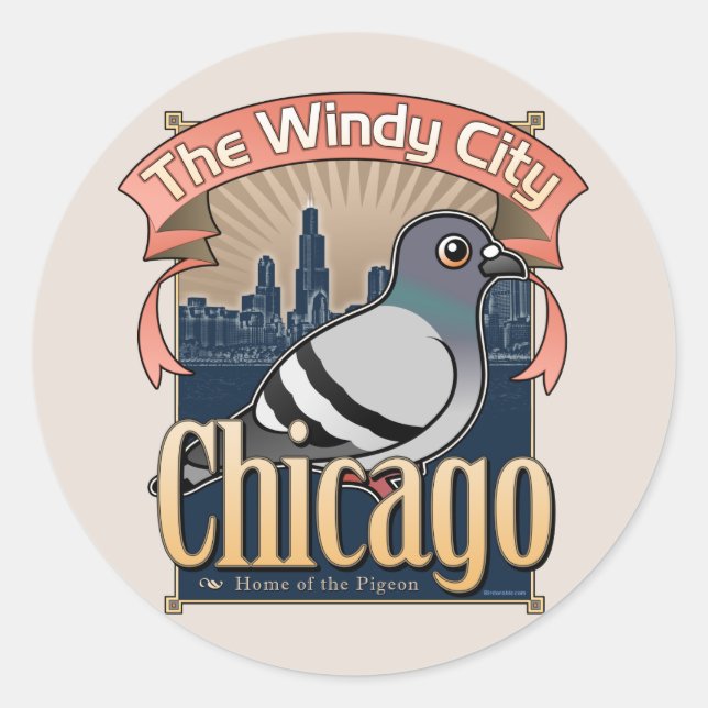Retro Chicago Pigeon Classic Round Sticker (Front)