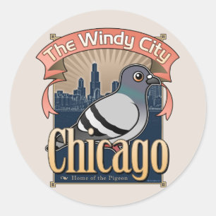 Retro Chicago Pigeon Classic Round Sticker