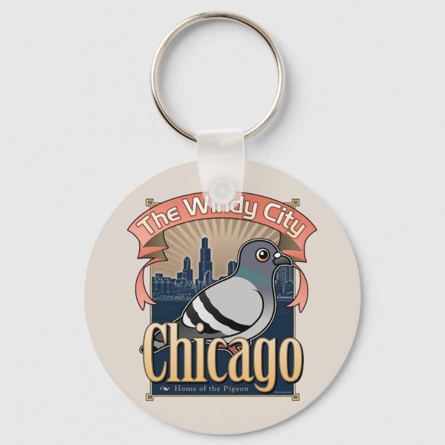 Retro Chicago Pigeon Key Ring (Front)